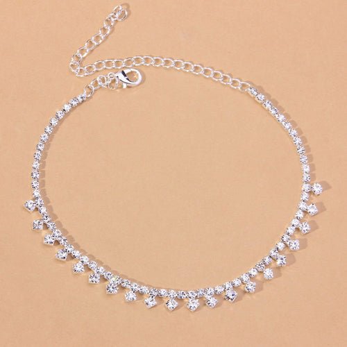 Rhinestone Water Drop Anklet Foot Jewelry for Women Silver