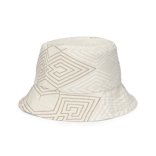 Reversible Bucket Hat Beige Brown Aztec Geometric Lines