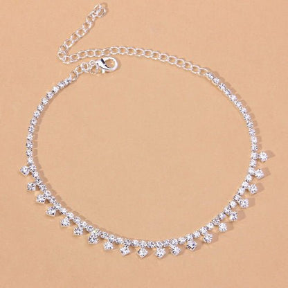 Rhinestone Water Drop Anklet Foot Jewelry for Women Silver