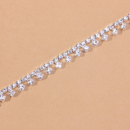 Rhinestone Water Drop Anklet Foot Jewelry for Women Silver